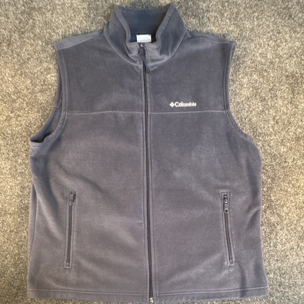 Columbia Men's XL Fleece Vest Blue Full Zip, Pockets, Polyester (1314)